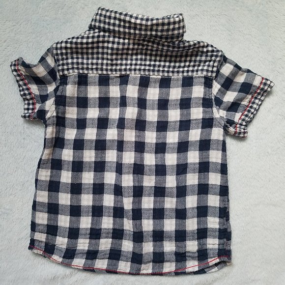 3 Pommes Mixed-size Gingham Check Collared Star Snap Button-Up US 2-3 98cm - Picture 4 of 5